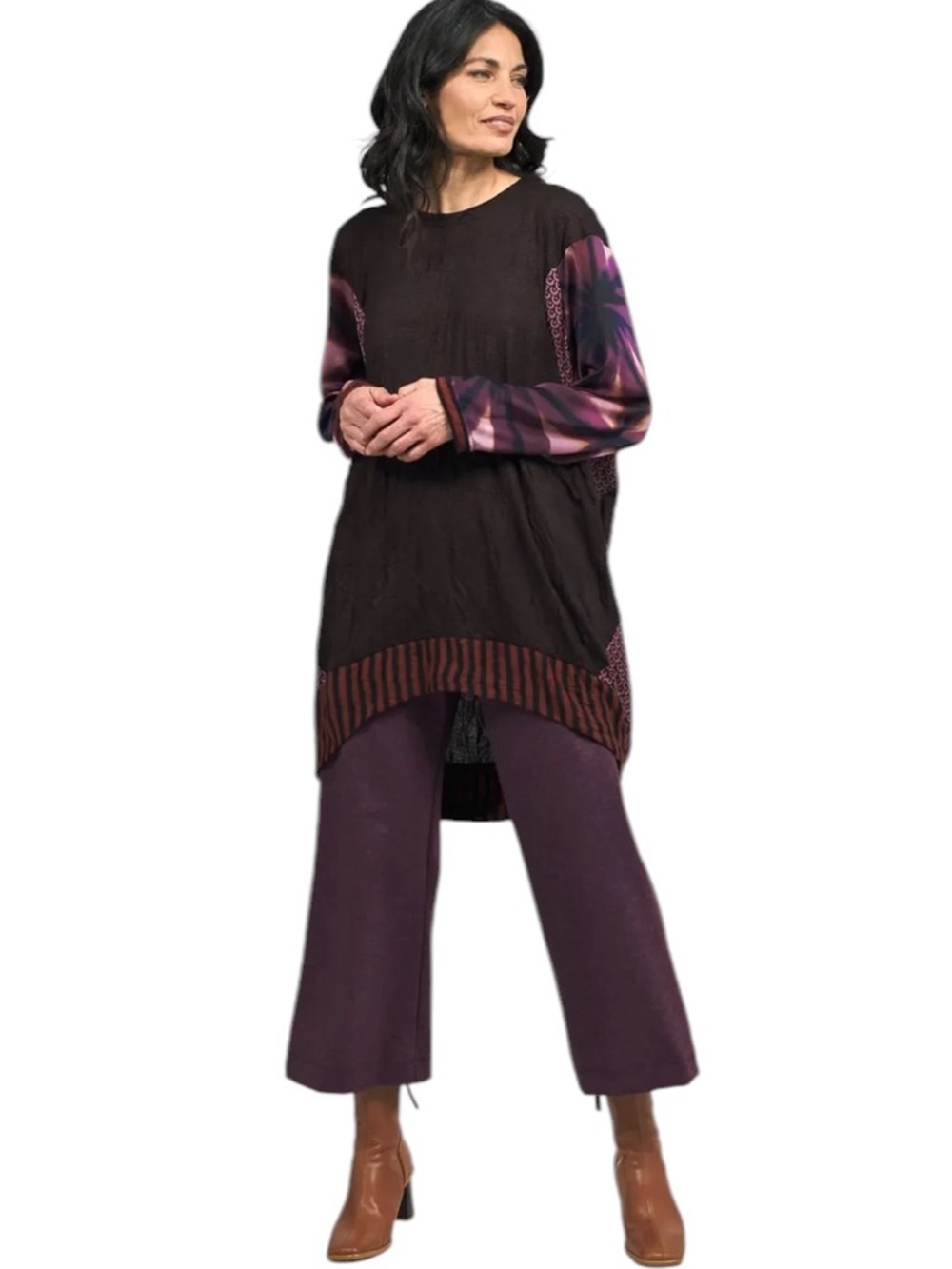 Alembika Folklore Plum Purple Crop Easy Pants Wide Leg Pull On Size 3 | US 10-12